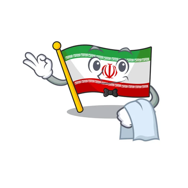 Bandeira iran personagem em um olhar de garçom estilizado —  Vetores de Stock
