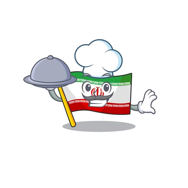 Sorrindo bandeira iran como um Chef com desenho animado estilo comida — Vetor de Stock