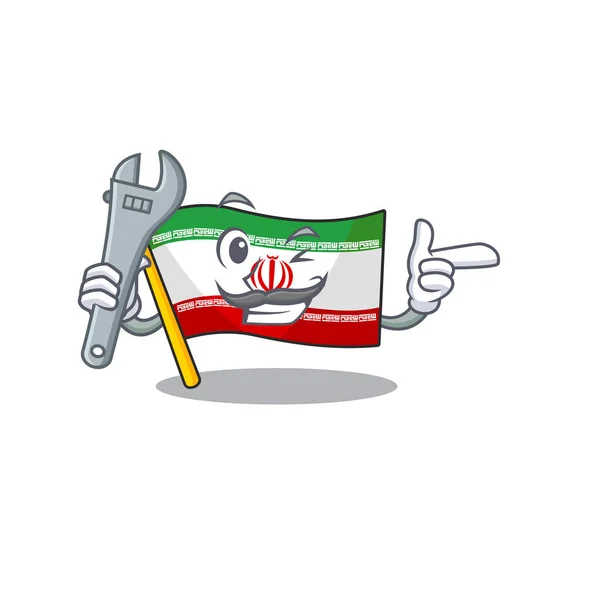 Bandeira mecânica profissional iran mascote estilo de personagem de desenho animado — Vetor de Stock