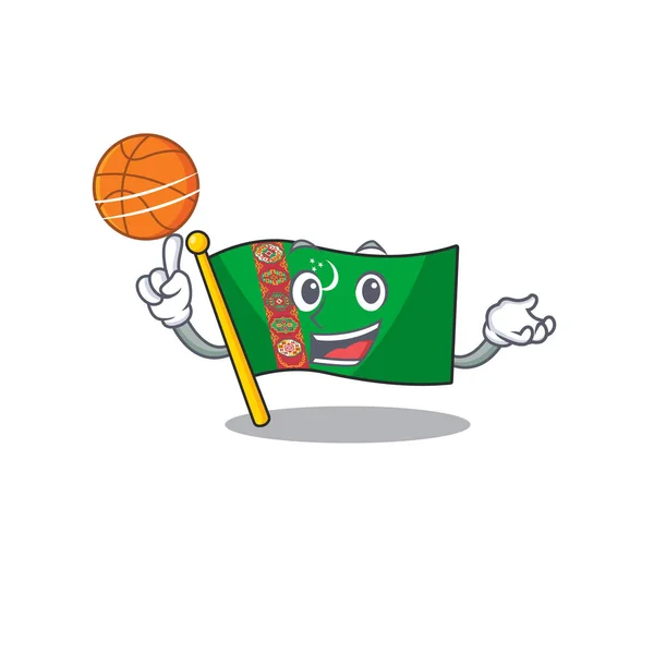 Maskoten flagga turkmenistan tecknad karaktär stil med basket — Stock vektor