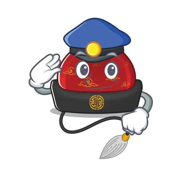 Tradicional chino sombrero personaje de dibujos animados vestido como un oficial de policía — Vector de stock