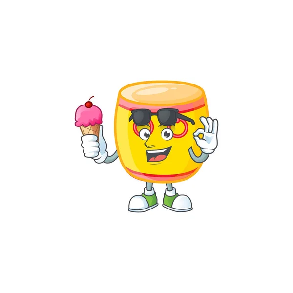 Chinese gold drum mascot cartoon design with ice cream — Stock Vector