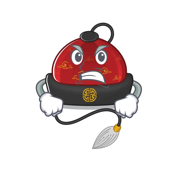 Mascota de enojado tradicional chino sombrero de dibujos animados estilo de personaje — Vector de stock