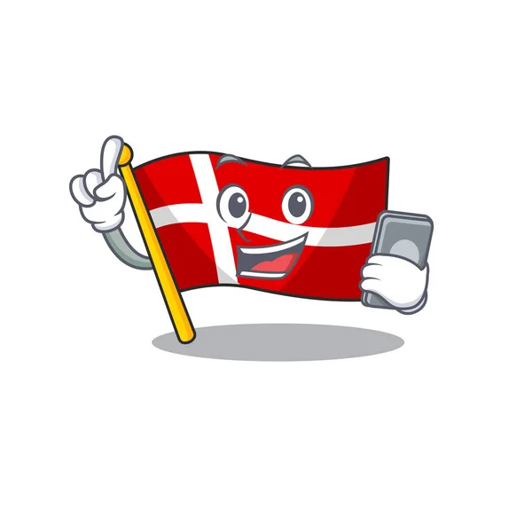 Mascot cartoon style of flag denmark speaking with phone — 스톡 벡터