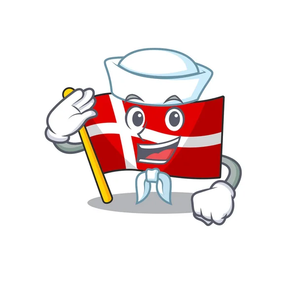 Maskotka Cute flag denmark Marynarz postać z kreskówki — Wektor stockowy