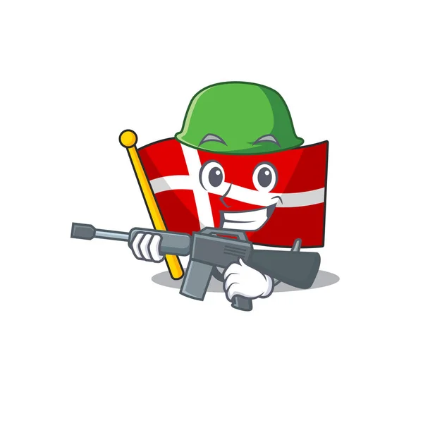 Ein Cartoon-Stil der Flagge dänischen Armee mit Maschinengewehr — Stockvektor