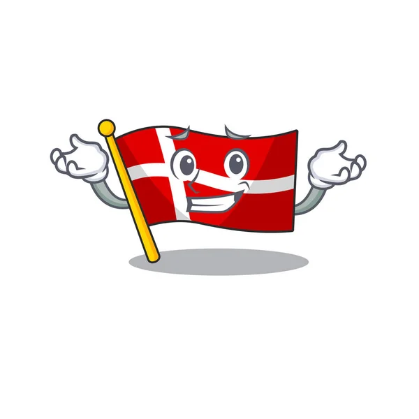 Szuper Cool Grinning zászló denmark kabala rajzfilm stílus — Stock Vector