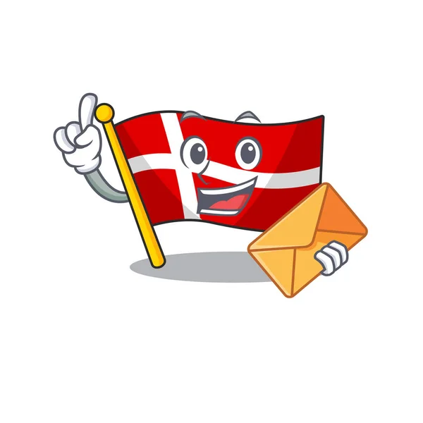 With envelope Happy face flag denmark mascot cartoon style — 스톡 벡터
