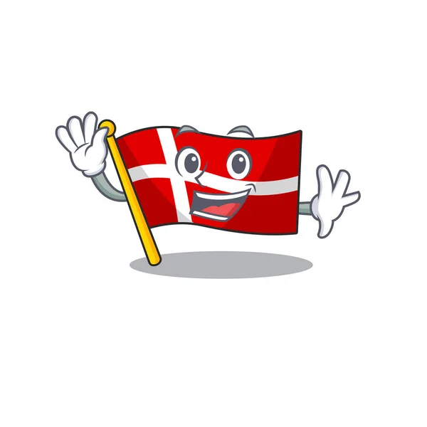 Waving cute smiley flag denmark cartoon character style — 스톡 벡터