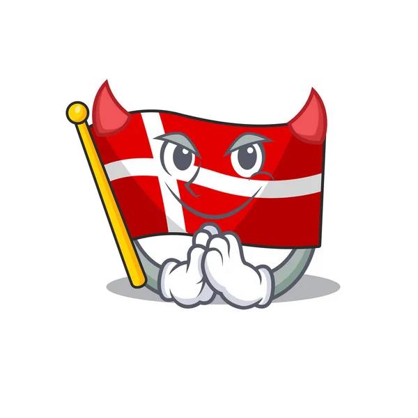 Cartoon character of flag denmark on a Devil gesture design — 스톡 벡터