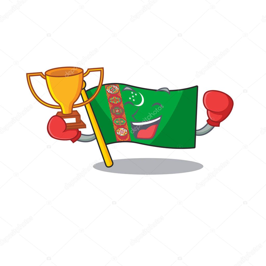 Super cool Boxing winner flag turkmenistan in mascot cartoon style