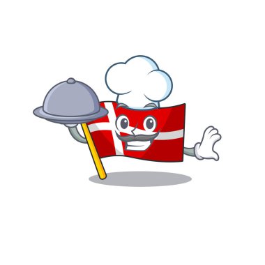 Gülümseyen Danimarka yemek karikatür tarzı tasarımı olan bir şef