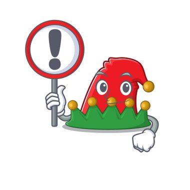 Çizgi film tarzı elf şapkası. Elinde işaret var.