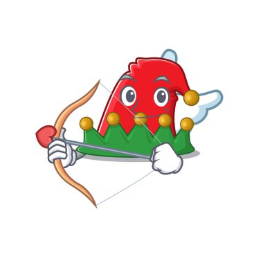 Sevimli elf şapkası Aşk Tanrısı çizgi film karakteri, ok ve kanatlı.