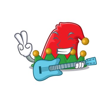 Akşam yemeği havalı elf şapkalı, gitarlı çizgi film karakteri performansı.