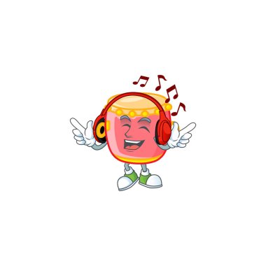 Listening music chinese red drum mascot cartoon character design