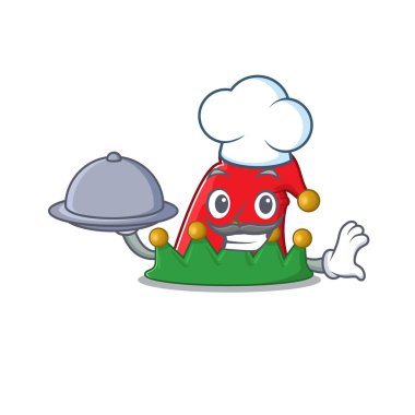 Gülümseyen elf şapkası yemek çizgi film tasarımlı bir aşçı