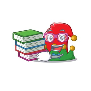 Elf şapkalı öğrenci maskot karakter stili.