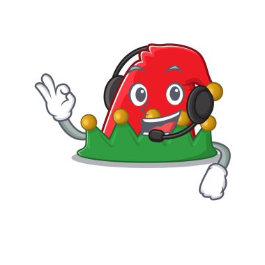 Elf şapkası, kulaklıklı sevimli çizgi film karakteri tasarımı.