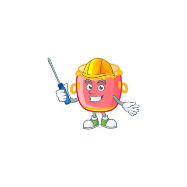 Çizgi film karakteri tarzında havalı bir Çin kırmızı davulu.