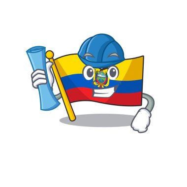 Neşeli Architect bayrak ekspres çizgi film stili mavi izler taşıyor