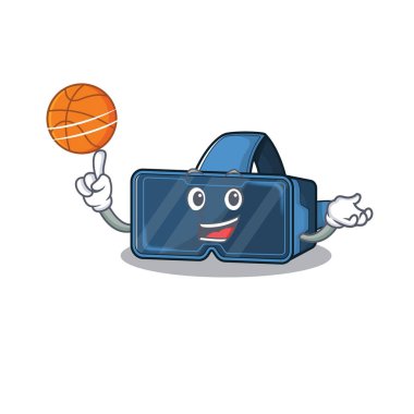 VR sanal gerçeklik çizgi film karakterinin basketbol oynayan maskot resmi.