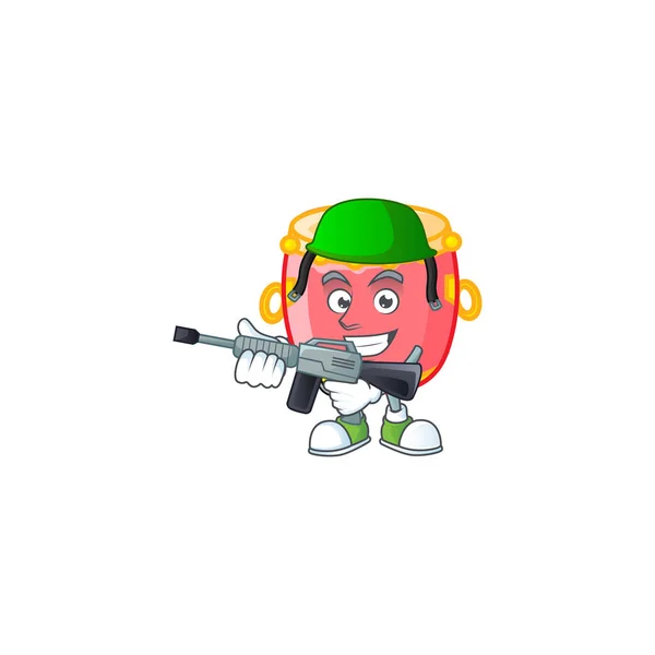 Tambor rojo chino personaje de cartón en un uniforme del ejército con ametralladora — Vector de stock