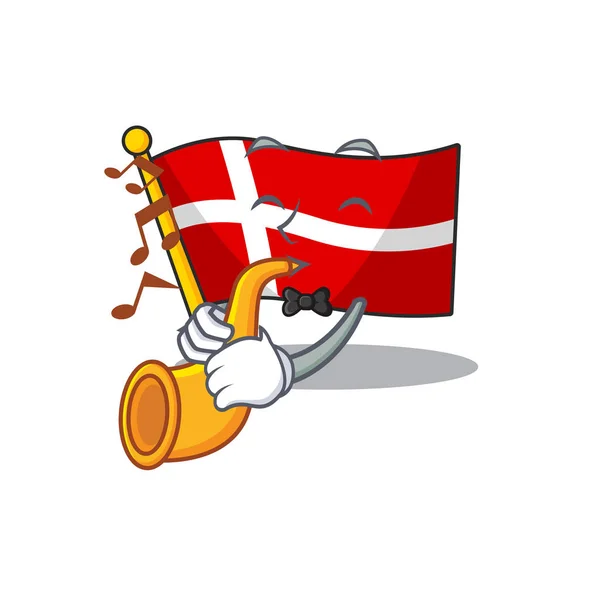 Supper cool flag denmark cartoon character performance with trumpet — 스톡 벡터