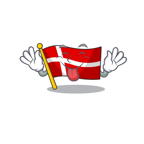 Süper şirin bayrak Danimarka çizgi film tasarımı Dil dışarıda — Stok Vektör