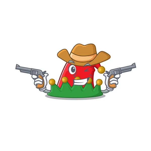 Elfe chapeau personnage de dessin animé comme un Cowboy tenant des armes — Image vectorielle