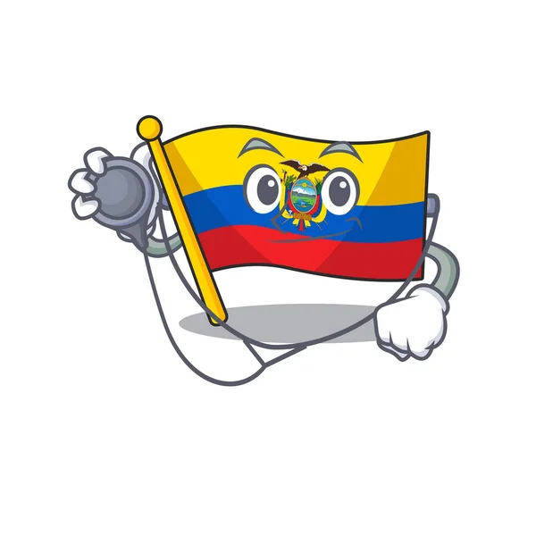 Bandera ecuador estilo mascota de dibujos animados en un traje de Doctor con herramientas — Vector de stock