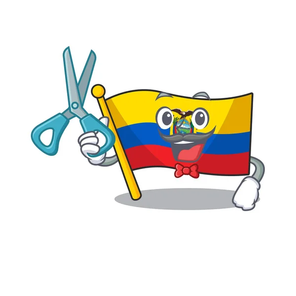 Feliz Barber bandera ecuador mascota dibujos animados estilo personaje — Archivo Imágenes Vectoriales
