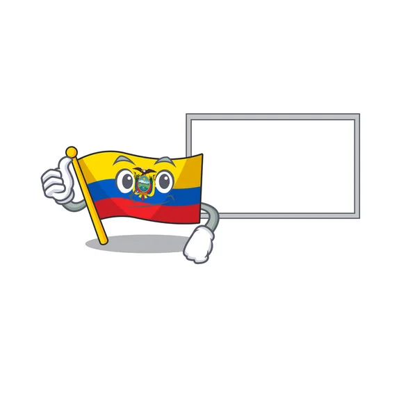 Bandera ecuador lindo personaje de dibujos animados Pulgares hacia arriba con tablero — Archivo Imágenes Vectoriales