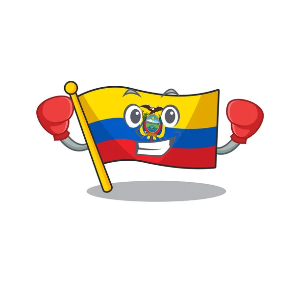 Funny Boxeo bandera ecuador caricatura carácter estilo — Archivo Imágenes Vectoriales