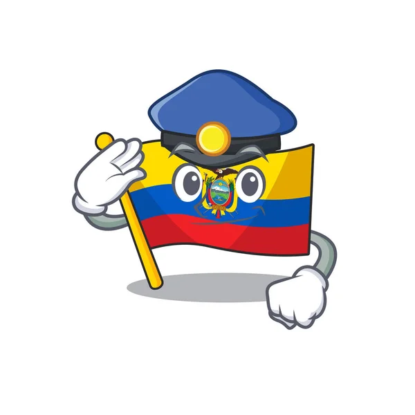 Bandera ecuador Personaje de dibujos animados vestido como oficial de policía — Vector de stock
