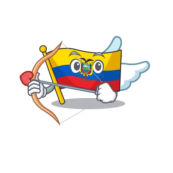 Lindo personaje de dibujos animados bandera ecuador Cupido con flecha y alas — Vector de stock