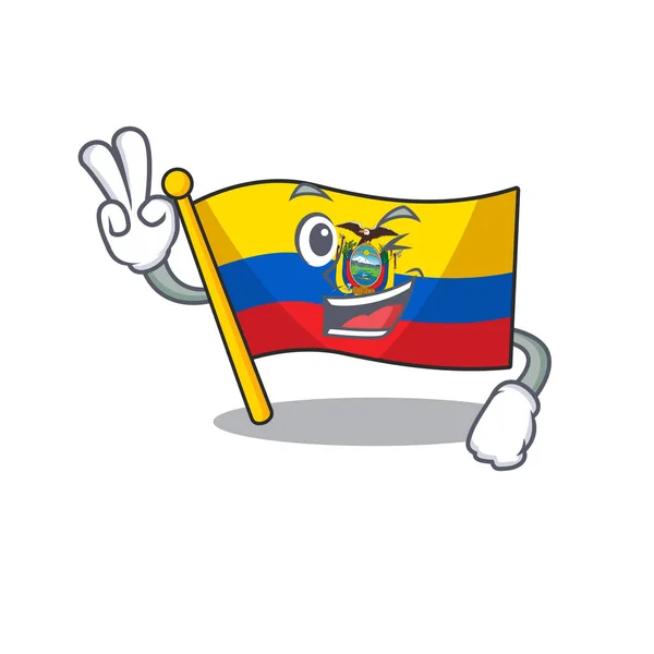 Bandera ecuador Carácter estilo de dibujos animados con dos dedos — Archivo Imágenes Vectoriales