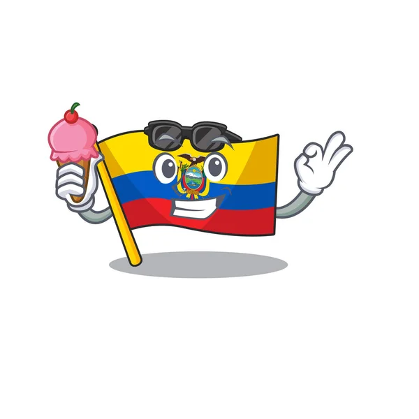 Cartoon Mascot featuring flag ecuador with ice cream — 스톡 벡터