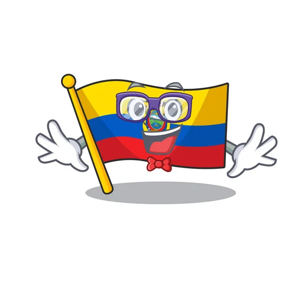 Super divertido geek inteligente bandera ecuador mascota dibujos animados estilo — Archivo Imágenes Vectoriales