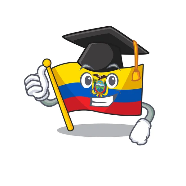 Bandera feliz ecuador vistiendo un sombrero negro de graduación — Archivo Imágenes Vectoriales