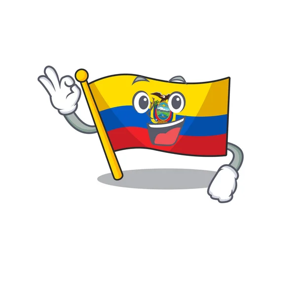 Doce bandeira equador personagem de desenho animado fazendo um gesto Ok — Vetor de Stock