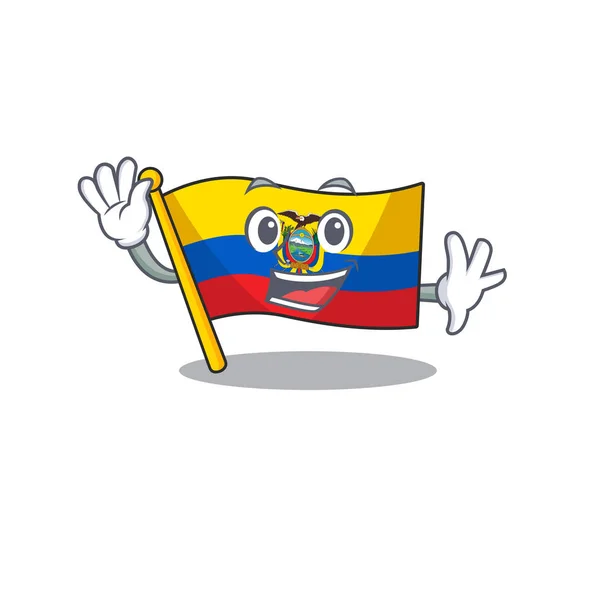 Ondeando lindo sonriente bandera ecuador dibujos animados carácter estilo — Archivo Imágenes Vectoriales