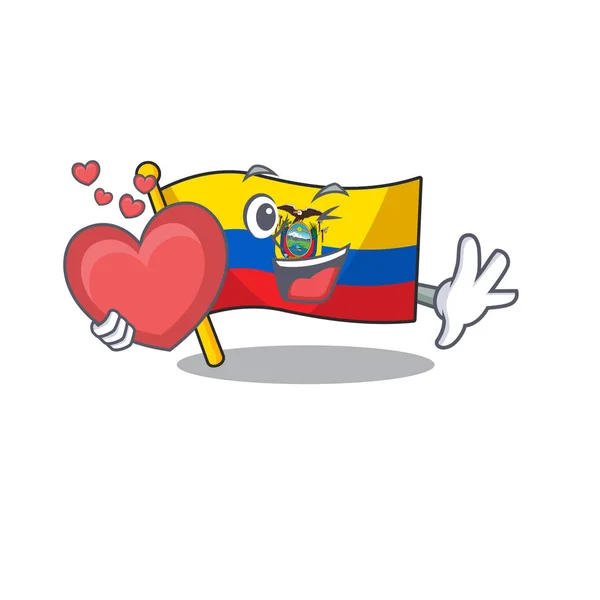 Con bandera del corazón ecuador personaje de dibujos animados estilo mascota — Vector de stock