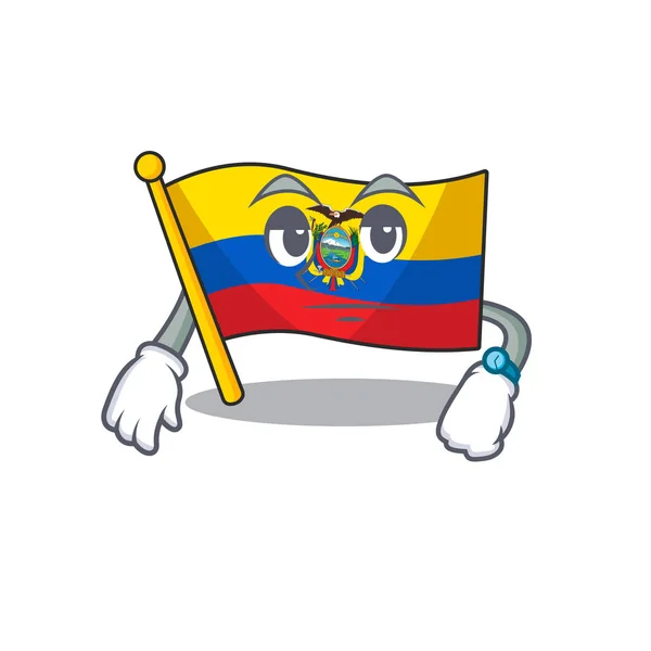 Bandera de espera ecuador en diseño de mascota de personaje de dibujos animados — Vector de stock