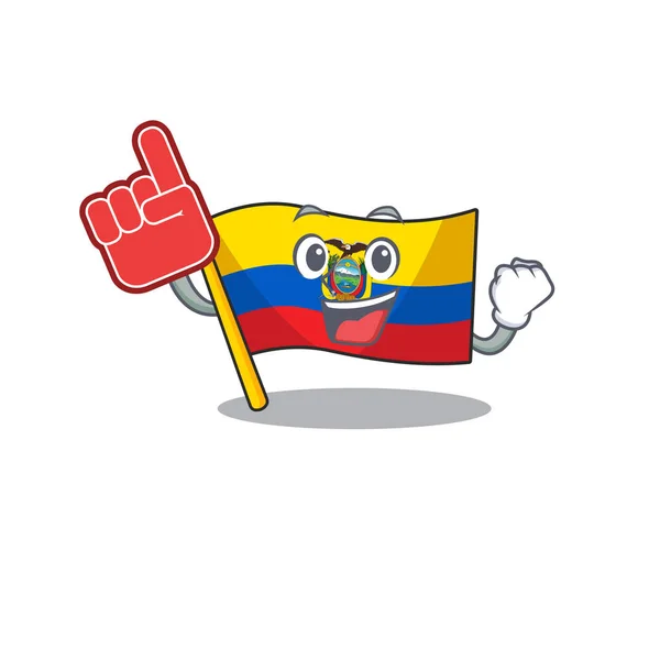 Espuma dedo bandera ecuador en mascota dibujos animados estilo — Vector de stock