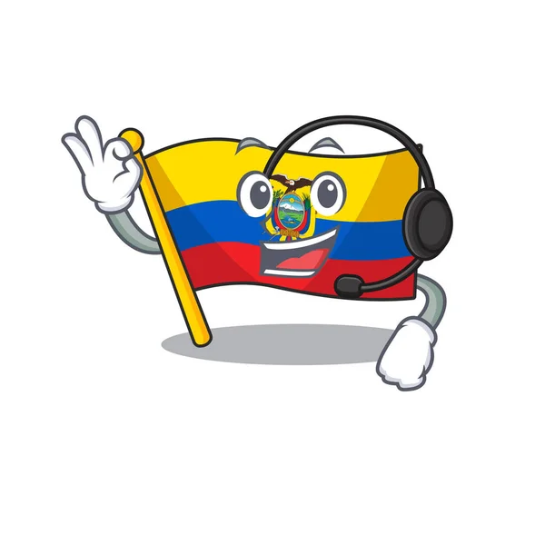 Flag ecuador cute cartoon character design with headphone — Stock Vector