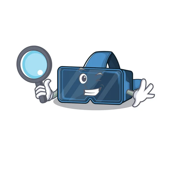 Cool et Smart vr réalité virtuelle Detective style de mascotte de dessin animé — Image vectorielle