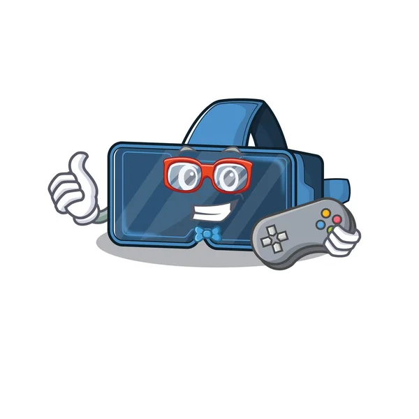 Smiley gamer vr realidade virtual cartoon mascote estilo — Vetor de Stock