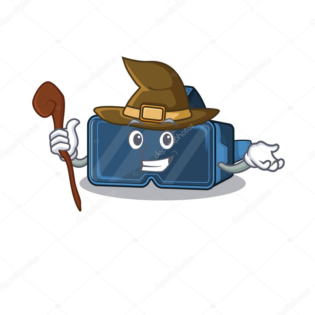 cartoon mascot style of vr virtual reality dressed as a witch