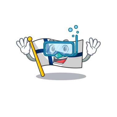 Gülümseyen bayrak Finlandiya çizgi film karakteri tarzı Dalış gözlüğü takıyor